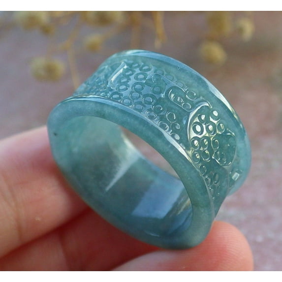 Icy Green Natural A JADE Jadeite Mantra RING USA 11.25 RING 678384 TN