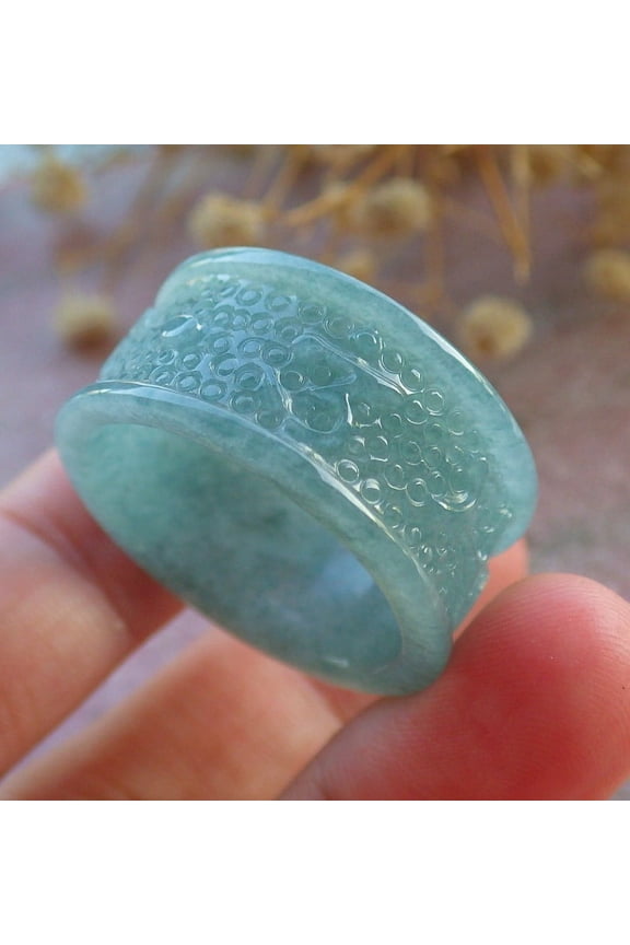 Icy Green Natural A JADE Jadeite Mantra RING USA 12.75 RING 678375 TN