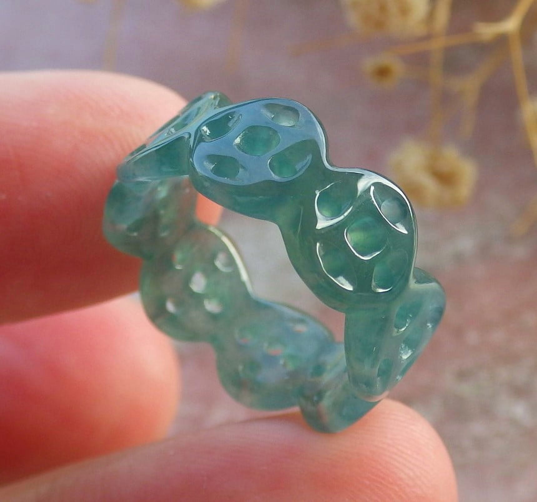 GOJADE Icy Green Natural A JADE Jadeite Money Coin RING USA. 4.25 RING 680582 TN