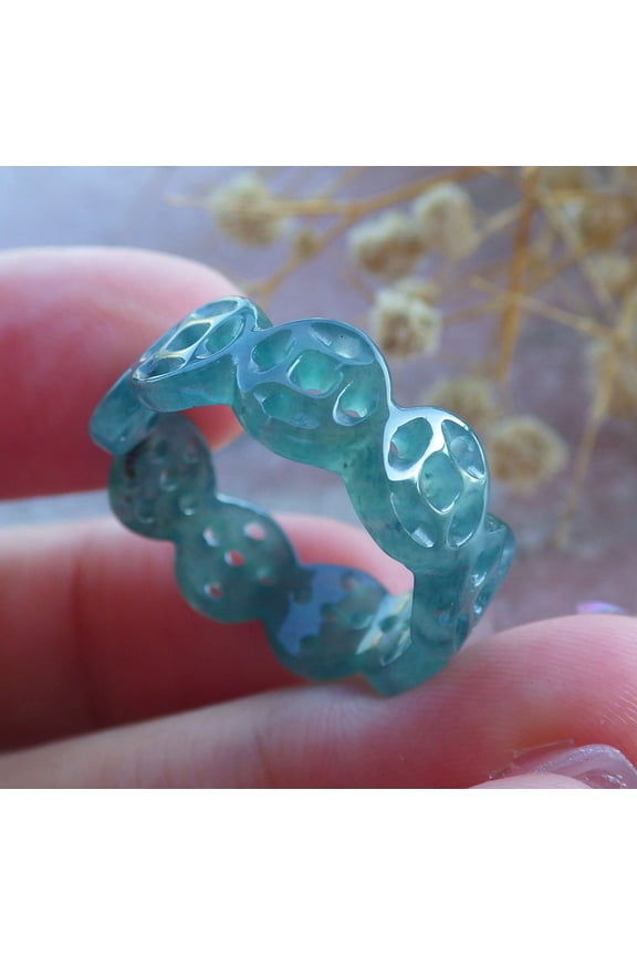 Icy Green Natural A JADE Jadeite Money Coin RING USA. 8.5 RING 681451 TN