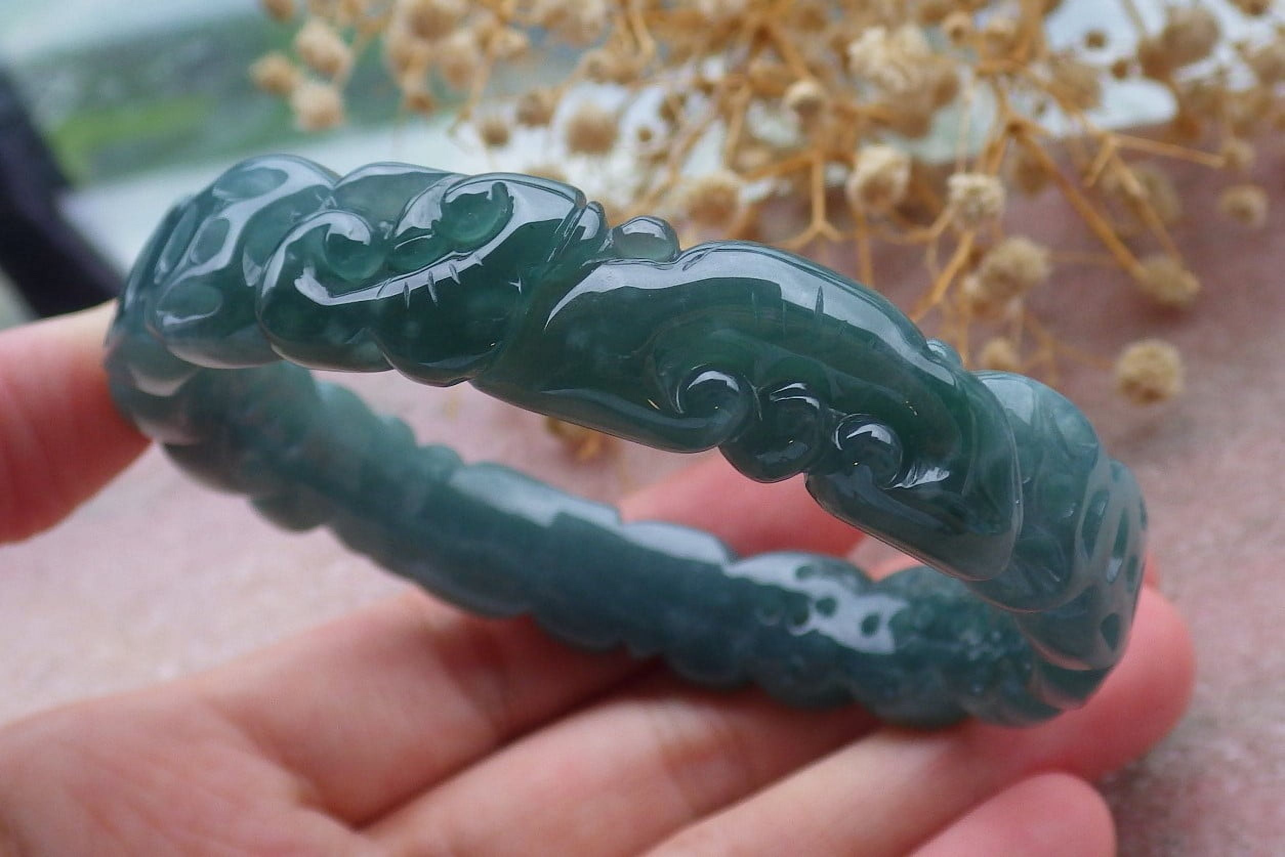 Icy Green Natural A JADE Jadeite Money Coin Ruyi Bangle Bracelet 59 mm 679479 TN