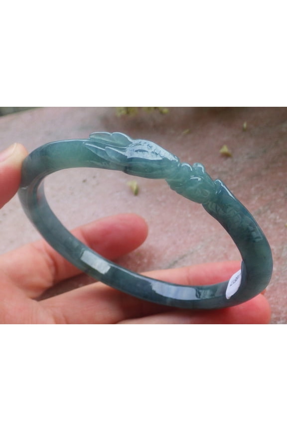 Icy Green Natural A JADE Jadeite Snake Flower Bangle Bracelet 58 mm 692556 TN