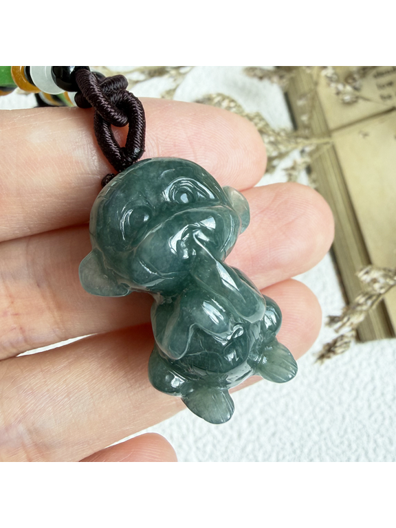 Icy Green Natural A Jade jadeite Necklace pendant Monkey 100813
