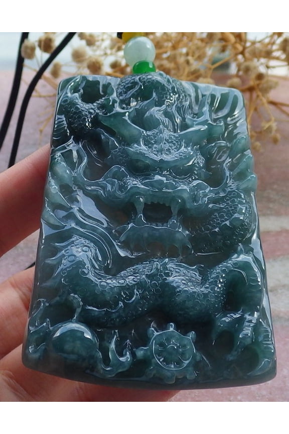 Icy Green Natural A Jade jadeite Pendant Dragon Bead Necklace 683011 TN