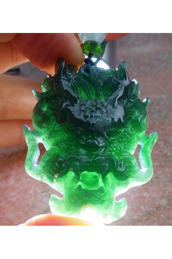 Icy Green Natural A Jade jadeite Pendant Dragon Head Necklace 686205 TN