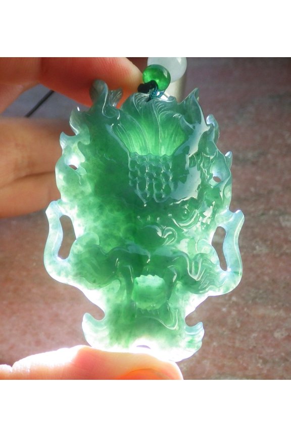 Icy Green Natural A Jade jadeite Pendant Dragon Head Necklace 694302 TN