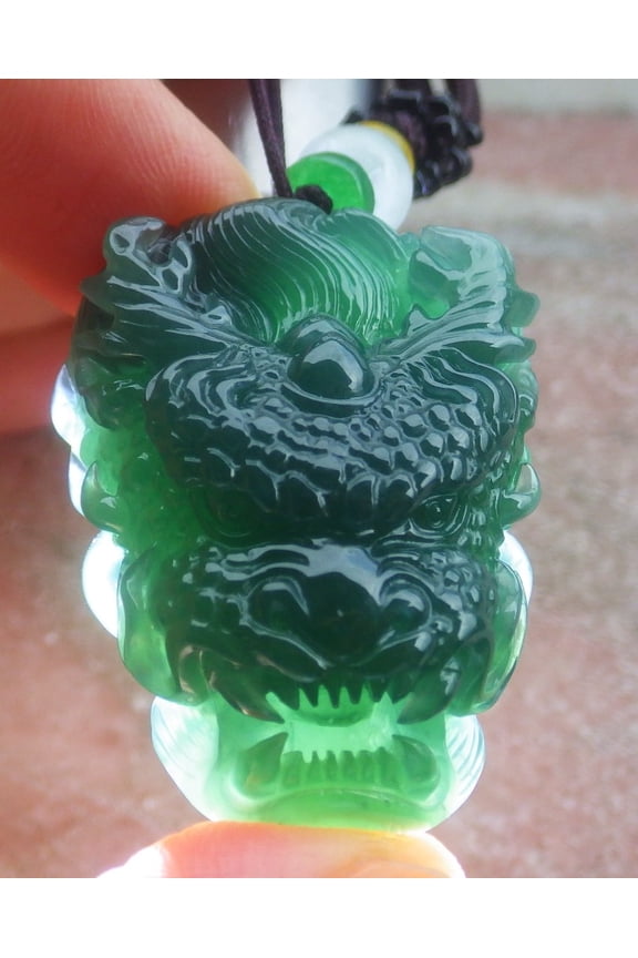 Icy Green Natural A Jade jadeite Pendant Dragon Head Necklace 699607 TN