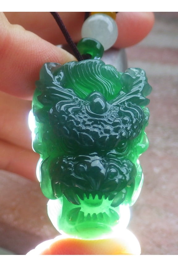 Icy Green Natural A Jade jadeite Pendant Dragon Head Necklace 699635 TN