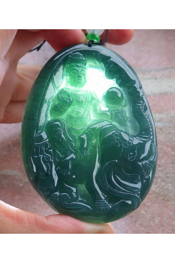 Icy Green Natural A Jade jadeite Pendant Guanyin Kwan Yin Elephant Necklace 677114 TN