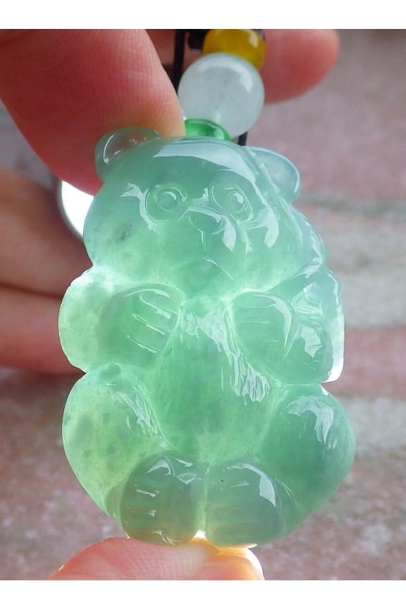 Icy Green Natural A Jade jadeite Pendant Panda Bamboo Coin Necklace 677313 TN