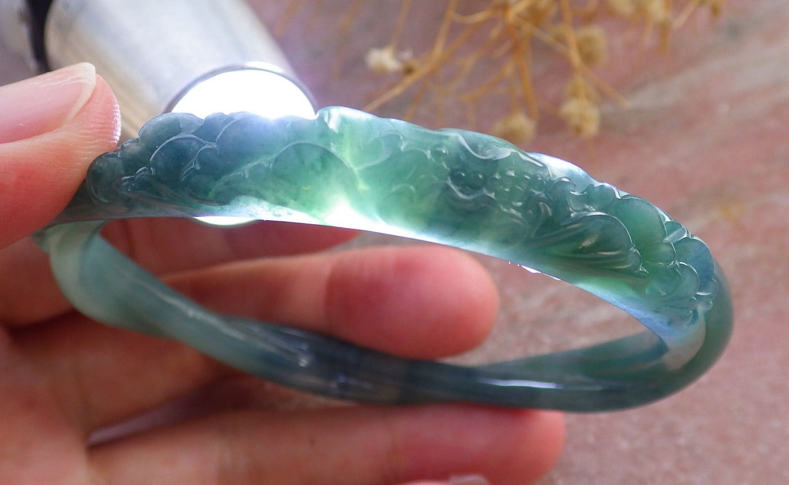 Icy Green Pale Lavender Natural A JADE Jadeite Flower Knotted Bangle Bracelet 59 mm 683647 TN