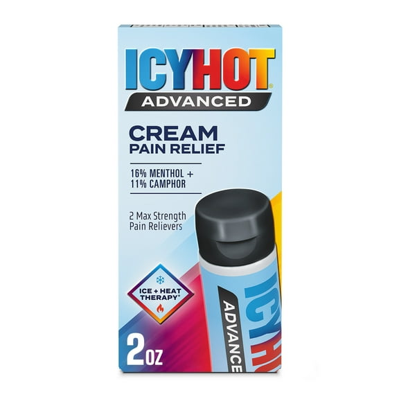 Icy Hot Advanced Pain Relief Cream, Fast-Acting, Max Strength Pain Relief With Menthol 16% and Camphor 11%, Ice and Heat Contrast Therapy for Backaches, Joints, Muscle Strains and Arthritis, 2 oz