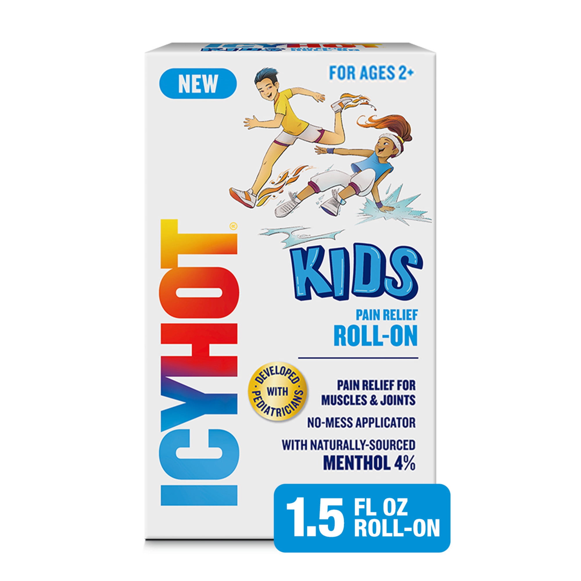 Icy Hot Kids No-Mess Pain Relief Roll-On Liquid With Naturally Sourced Menthol 4%, Developed With Pediatricians, 1.5 oz.