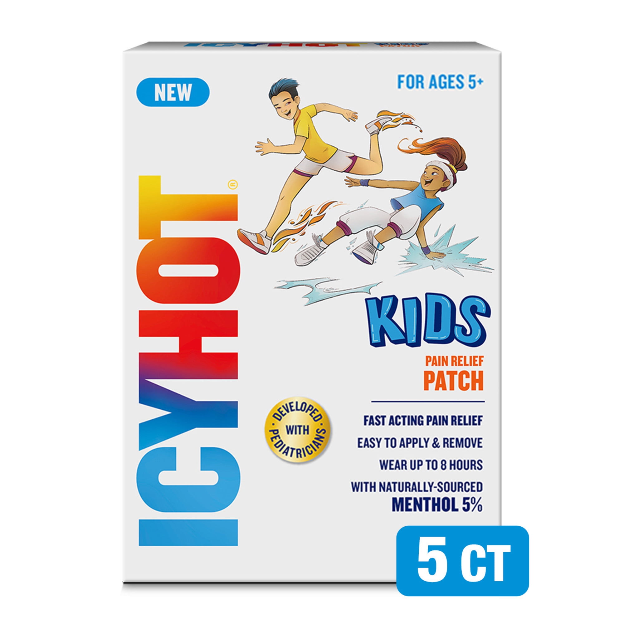Icy Hot Kids Pain Relief Patches With Naturally Sourced Menthol 5%, Developed With Pediatricians, 5 Count