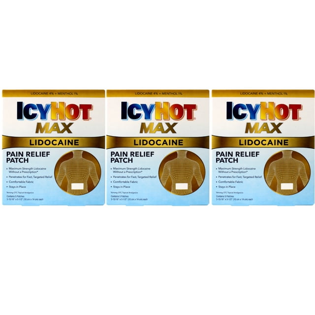 Icy Hot Lidocaine Patch Plus Menthol 5 ea (Pack of 3)