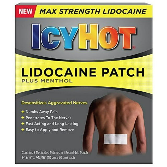 "Icy Hot Max Strength Lidocaine Breathable Pad Reliever, Menthol 5ct, 2