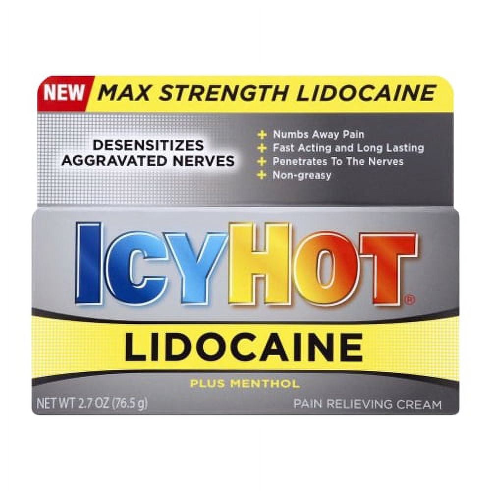 Icy Hot Max Strength Lidocaine Pain Relieving Cream, 2.7 Oz, 2 Pack