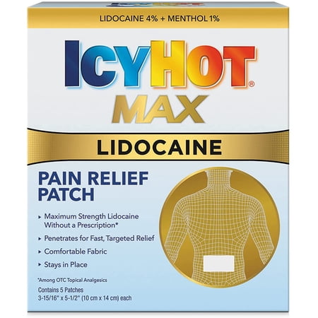 XIRQI Icy Hot Max Strength Lidocaine Plus Menthol Pain Relief Patches for Back or Large Area (5 Count)