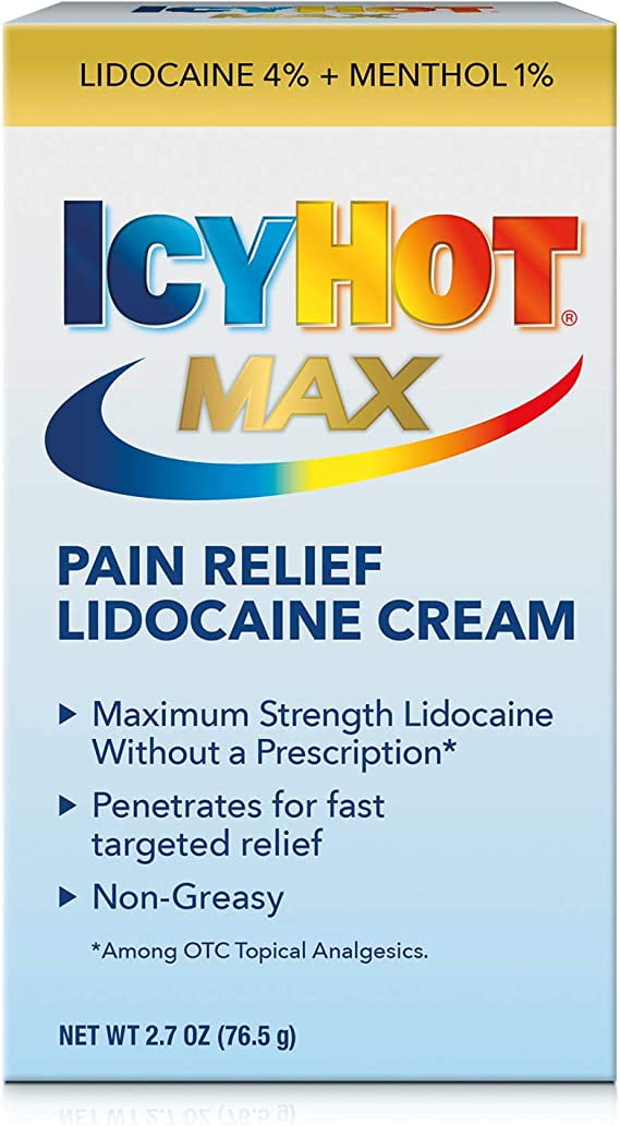 Icy Hot Max Strength Pain Relief Cream With Lidocaine Plus Menthol, Pack of 2