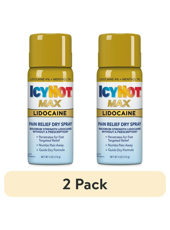 (2 pack) Icy Hot Max Topical Pain Reliever Dry Spray and Numbing Muscle Rub for Joint Pain Relief, 4% Lidocaine and 1% Menthol, 4 oz