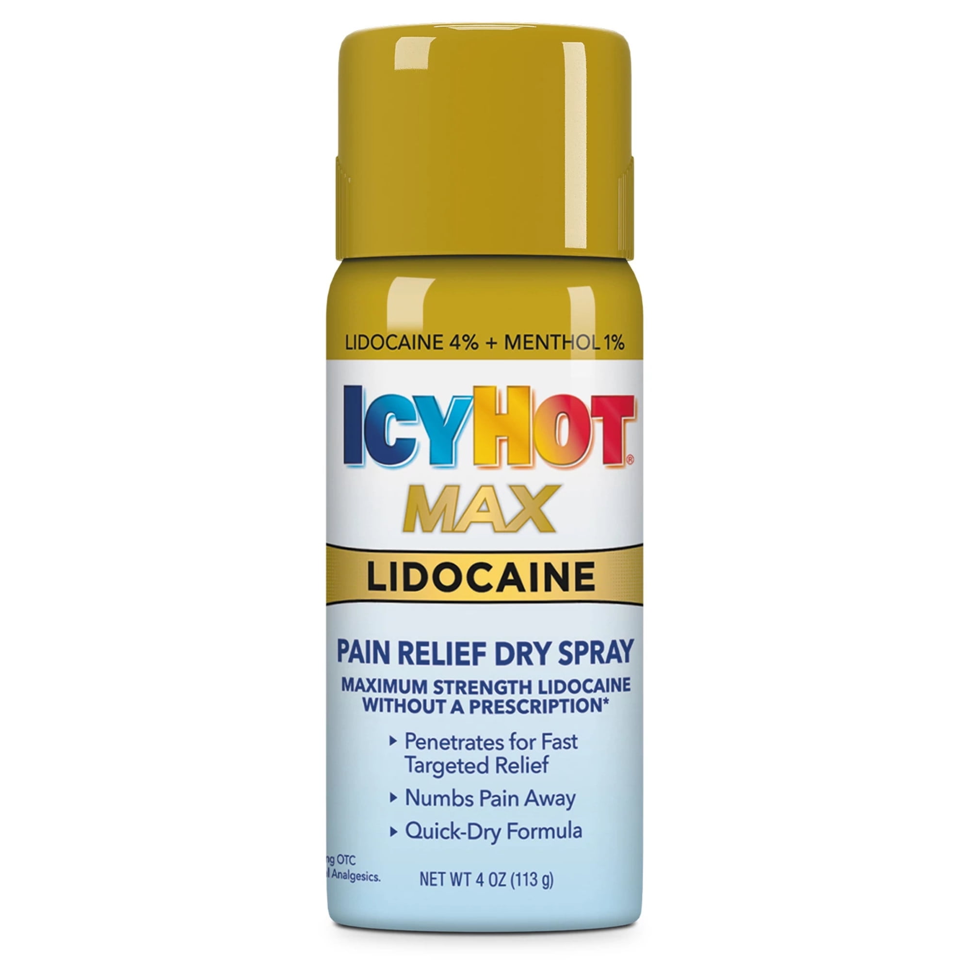 Icy Hot Max Strength Pain Relief Dry Spray With Lidocaine Plus Menthol, 4 Ounces