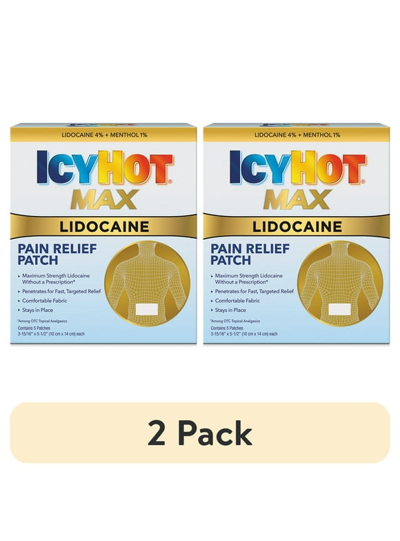 (2 pack) Icy Hot Max Topical Pain Reliever Patches, Numbing Cream and Muscle Rub Alternative, 4% Lidocaine and 1% Menthol, 5 Count