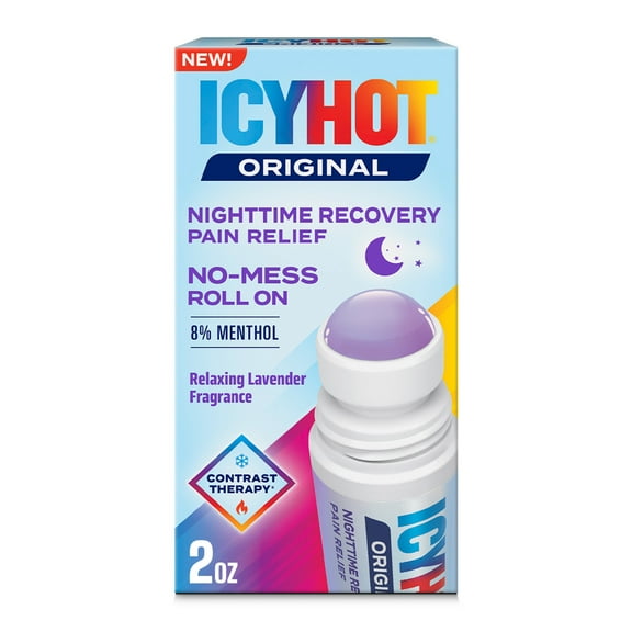 Icy Hot Original Pain Relief Nighttime Recovery No-Mess Roll-On Applicator, Fast-Acting Pain Relief With Menthol 8% for Backaches, Joints, Muscle Strains and Arthritis, Lavender Scent, 2 oz