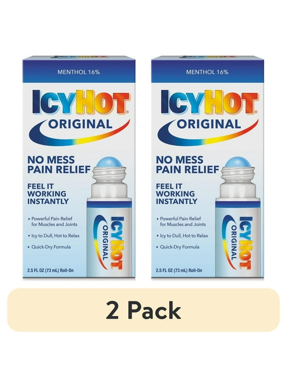 (2 pack) Icy Hot Original Medicated Topical Pain Reliever Liquid and Numbing Muscle Rub for Joint Pain Relief, Roll-On Cream, 16% Menthol, 2.5 fl oz