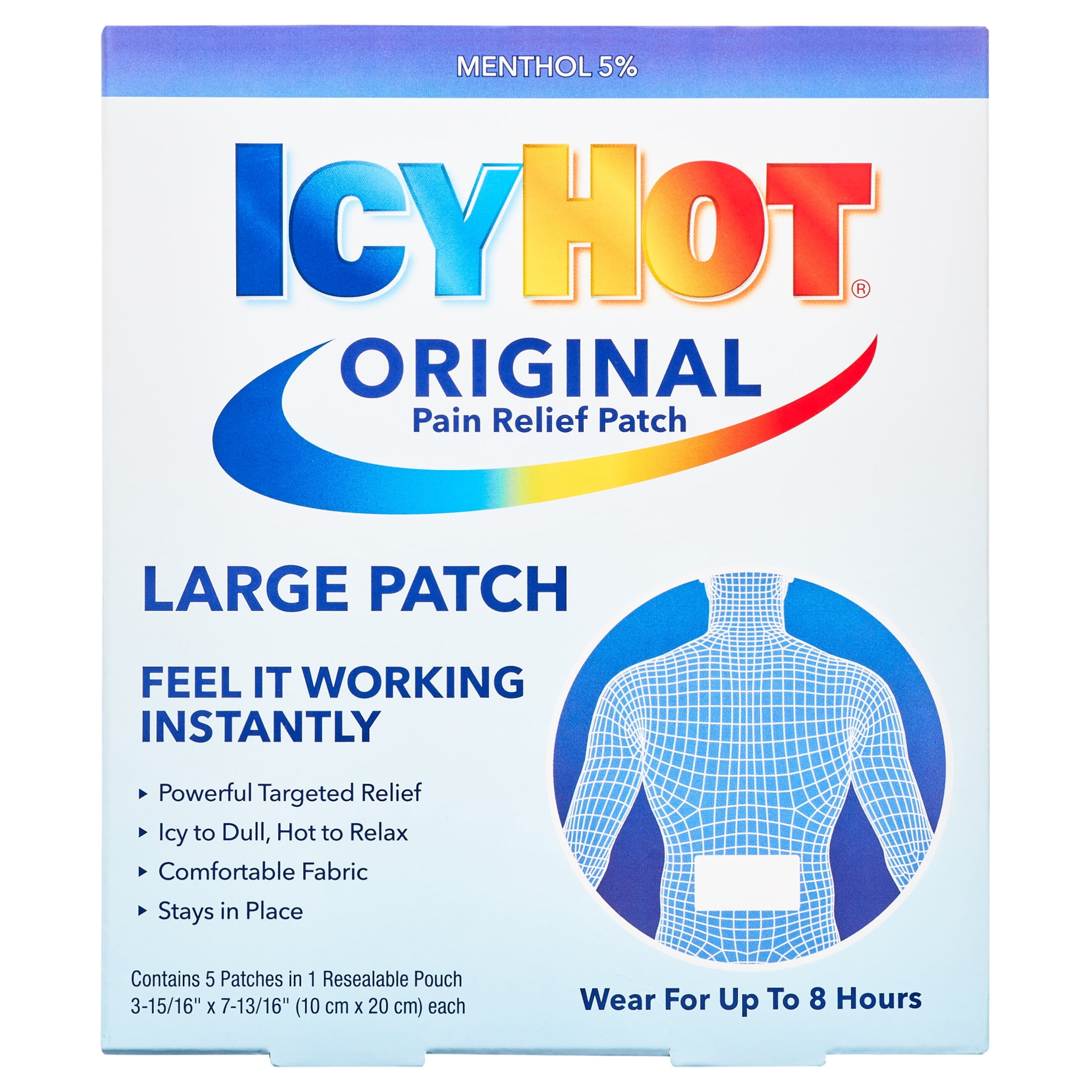 https://i5.walmartimages.com/seo/Icy-Hot-Original-Muscle-Joint-Pain-Relief-Back-Patch-with-Menthol-Large-5ct_f5d8fabd-ab1b-44f1-be56-c834d25d0448.e664b79115e74cc13fdc53ca9a86d275.jpeg