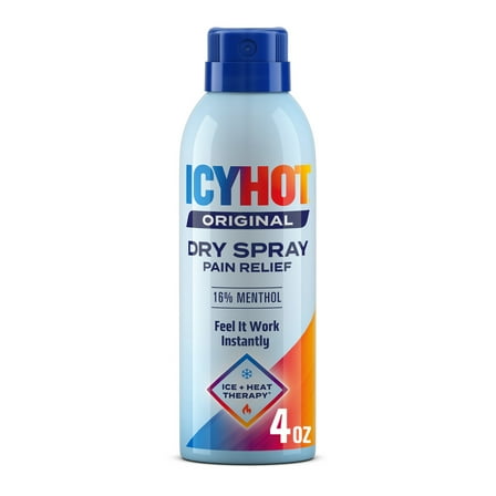 Icy Hot Original Pain Relief Dry Spray, Fast-Acting, Quick-Drying Pain Relief With Max Strength Menthol 16%, Ice and Heat Contrast Therapy for Backaches, Joints, Muscle Strains and Arthritis, 4 oz