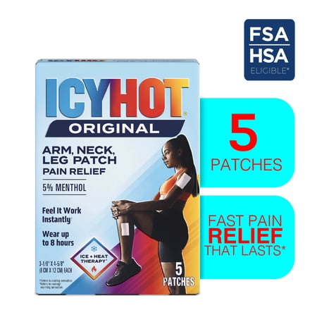 Icy Hot Original Pain Relief Patch, Medium Size Fabric Patches for Arm, Neck and Leg With Menthol 5%, Ice and Heat Contrast Therapy for Backaches, Joints, Muscle Strains and Arthritis, 5 ct.