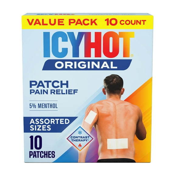 Icy Hot Original Pain Relief Patch Variety Pack, 5 Medium and 5 Large Comfortable Fabric Patches With Menthol 5%, Contrast Therapy for Backaches, Joints, Muscle Strains and Arthritis, 10 Count