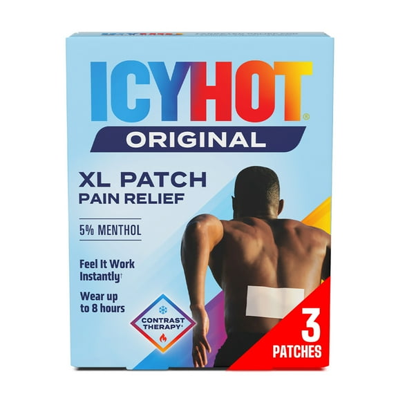 Icy Hot Original Pain Relief Patch, XL Size Comfortable Fabric Patches With Menthol 5%, Ice and Heat Contrast Therapy for Large Areas Including Backaches, Joints, Muscle Strains and Arthritis, 3 ct.