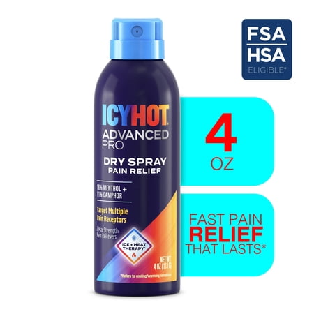 Icy Hot Advanced PRO Pain Relief Dry Spray, Fast-Acting and Quick-Drying Formula, Max Strength Pain Relief With Menthol 16% and Camphor 11% for Backaches, Joints, Muscle Strains and Arthritis, 4 oz