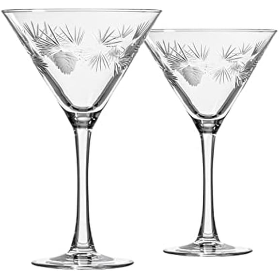 Icy Pine Martini Glass | Stemmed 10oz Martini Glasses | Lead-Free and Diamond-Wheel Engraved | Cocktail Glasses for Winter, Holidays, Christmas, or Weddings | Made in the USA | Set of 2