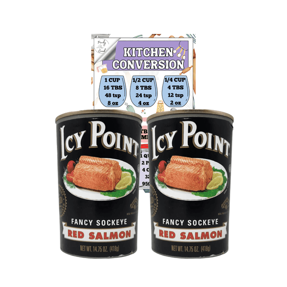 Icy Point Alaska Red Salmon, 14.75oz Cans (Pack of 2) with Kitchen Chart