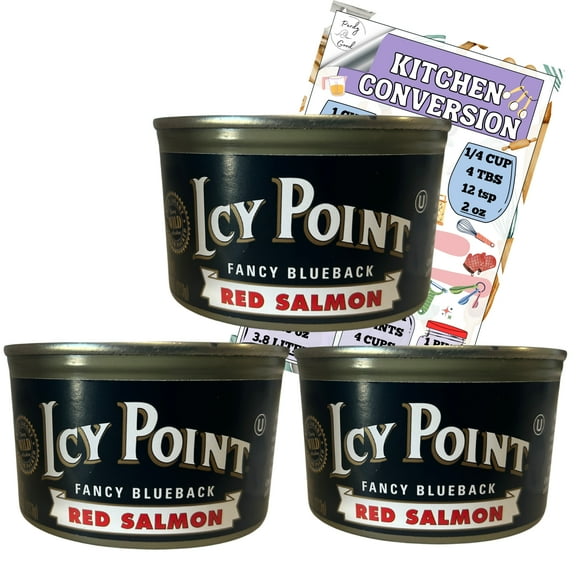 Icy Point Alaska Red Salmon, 7.5-Ounce Cans (Pack of 3) with Kitchen Chart