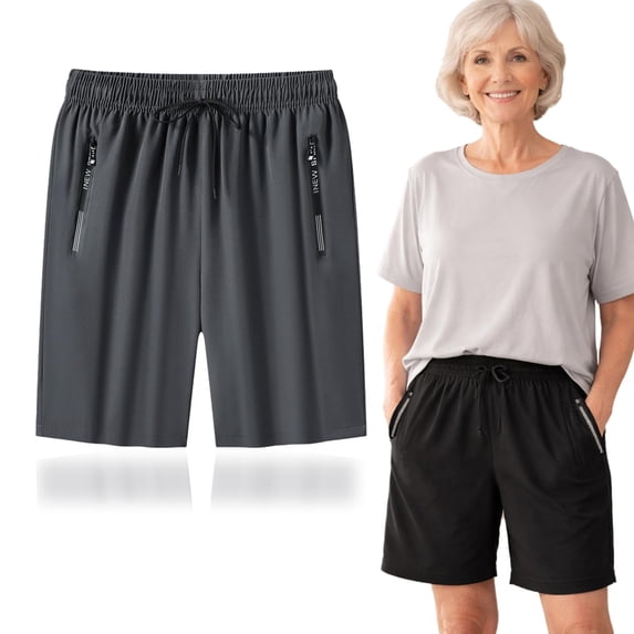 Icy Shorts for Women, 8 Inch Inseam Ice Silk Quick-Dry Stretch Casual Shorts with Pockets & Drawstring, Moisture-Wicking Summer Trousers