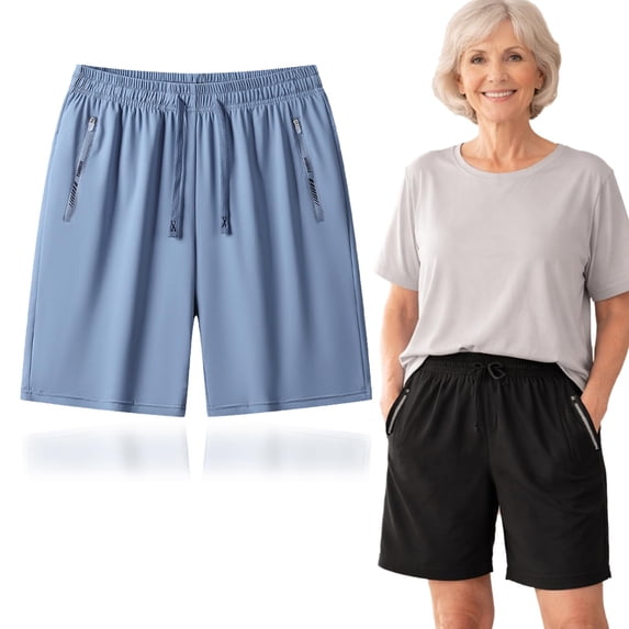 Icy Shorts for Women, 8 Inch Inseam Ice Silk Quick-Dry Stretch Casual Shorts with Pockets & Drawstring, Moisture-Wicking Summer Trousers