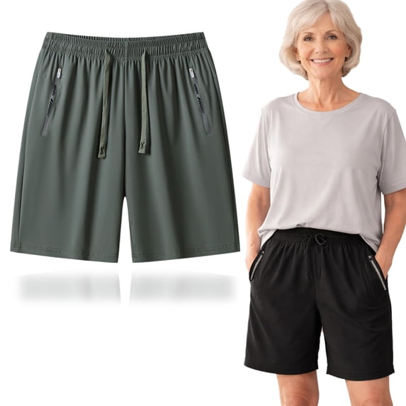 Icy Shorts for Women, 8 Inch Inseam Ice Silk Quick-Dry Stretch Casual Shorts with Pockets & Drawstring, Moisture-Wicking Summer Trousers