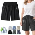 thumbnail image 1 of Icy Shorts for Women Over 50, 8 Inch Inseam Quick-Dry Stretch Casual Shorts with Pockets & Drawstring, Moisture-Wicking Summer Trousers, 1 of 7