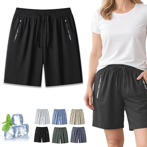 Icy Shorts for Women Over 50, 8 Inch Inseam Quick-Dry Stretch Casual Shorts with Pockets & Drawstring, Moisture-Wicking Summer Trousers