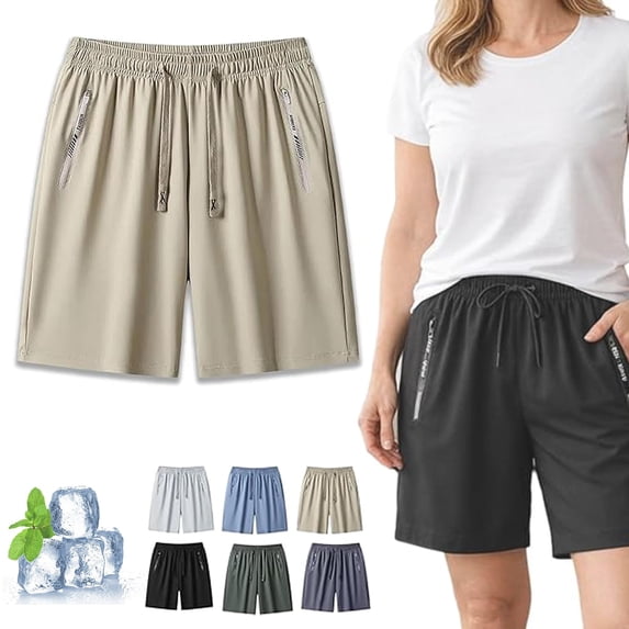 Icy Shorts for Women Over 50, 8 Inch Inseam Quick-Dry Stretch Casual Shorts with Pockets & Drawstring, Moisture-Wicking Summer Trousers