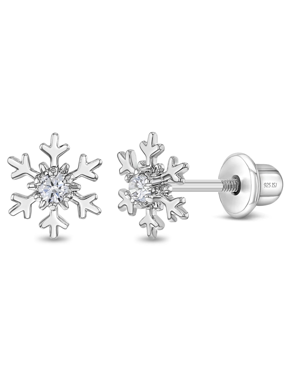 Icy Snowflake Kids / Children's / Girls Earrings Screw Back - Sterling Silver