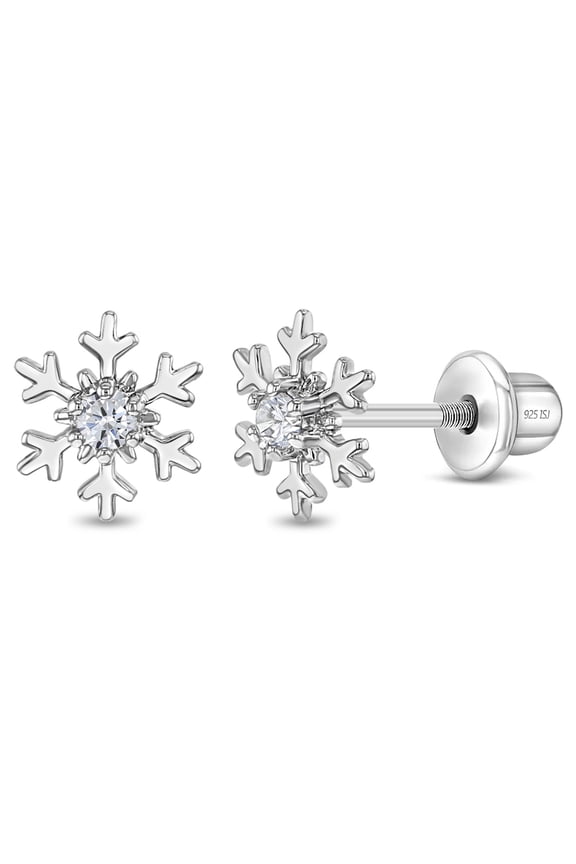 Icy Snowflake Kids / Children's / Girls Earrings Screw Back - Sterling Silver