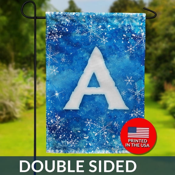 Icy Snowflakes Monogram Double Sided Flag Winter Garden Flag Snowflake Flag Icy Decor Lett