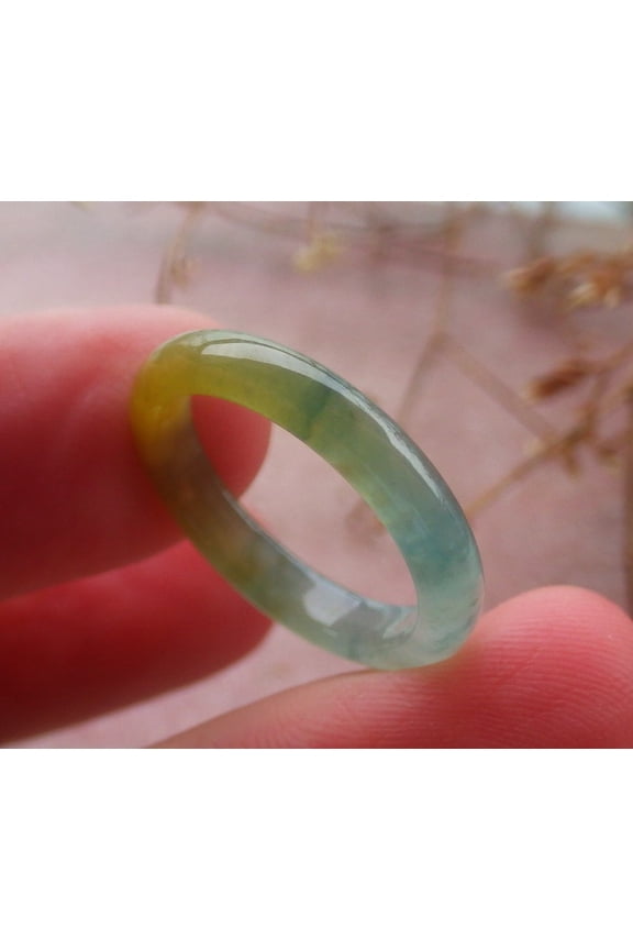 Icy Yellow Green Natural A JADE Jadeite Circle RING USA. 5.25 RING 700835 TN
