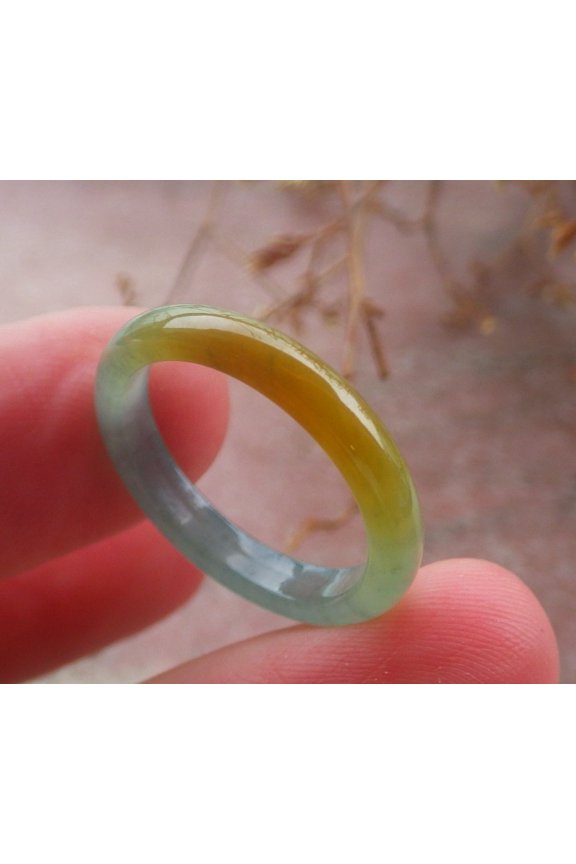 Icy Yellow Green Natural A JADE Jadeite Circle RING USA. 6.5 RING 700814 TN
