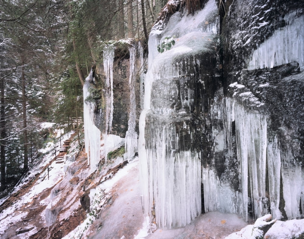 Icy wall of rock near Sankenbach Waterfall Baiersbronn Black Forest Baden-Wurttemberg Germany Canvas Art - Panoramic Images (36 x 29)