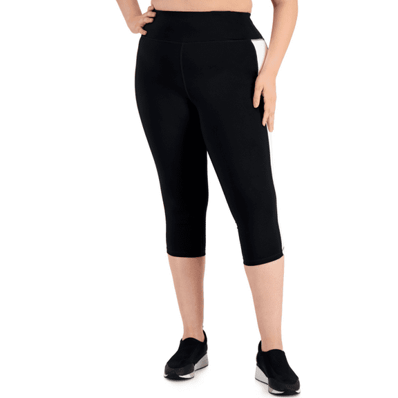 Id Ideology Plus Size Colorblocked Capri Leggings, Black/White Stripe, 2X